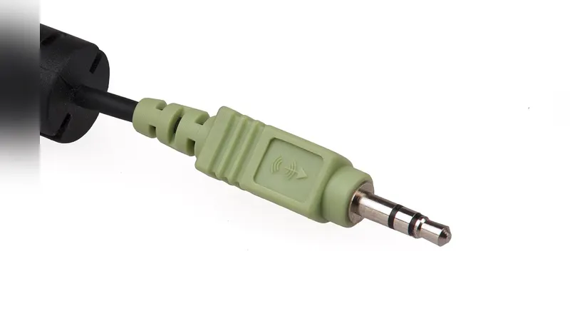 A 3.5 mm audio plug in close view